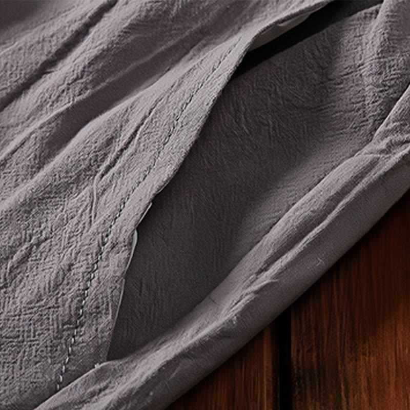 Buddha Stones 2Pcs Plain Notched Collar Short Sleeve T-Shirt Shorts With Pockets Cotton Linen Men's Meditation Cloth Set - image 17