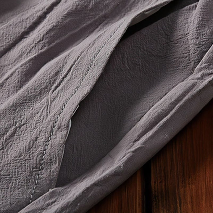 Buddha Stones 2Pcs Plain Notched Collar Short Sleeve T-Shirt Shorts With Pockets Cotton Linen Men's Meditation Cloth Set - image 17