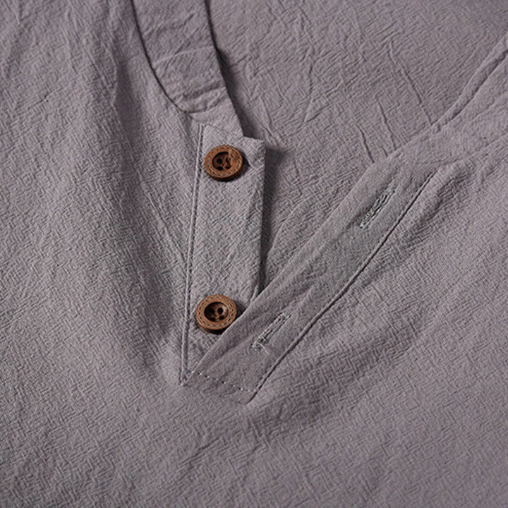 Buddha Stones 2Pcs Plain Notched Collar Short Sleeve T-Shirt Shorts With Pockets Cotton Linen Men's Meditation Cloth Set - image 10