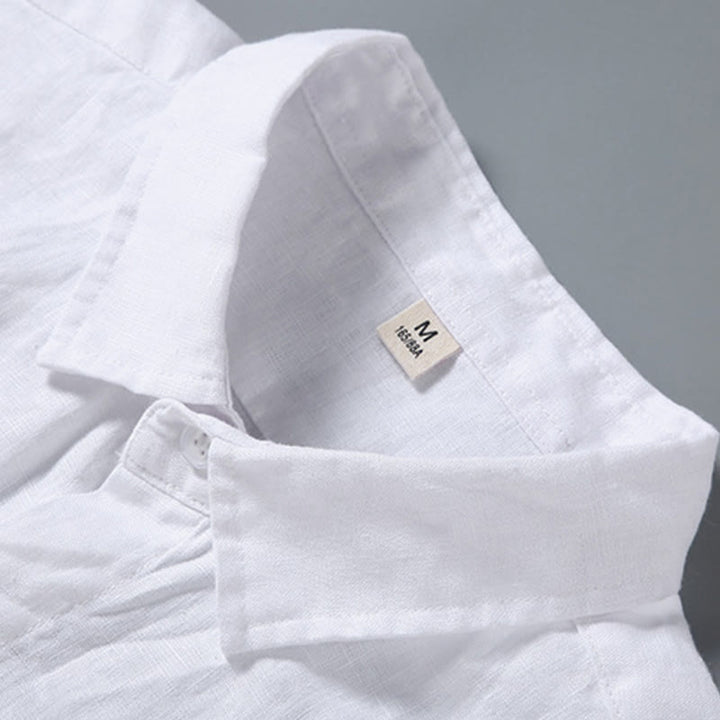 Buddha Stones Summer Casual Pure Color Button Cotton Men's Short Sleeve Shirt WIth Pocket - image 7