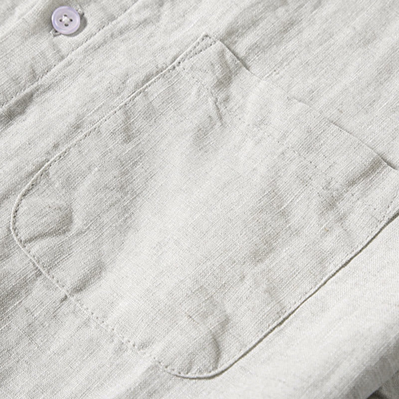 Buddha Stones Summer Casual Pure Color Button Cotton Men's Short Sleeve Shirt WIth Pocket - image 4