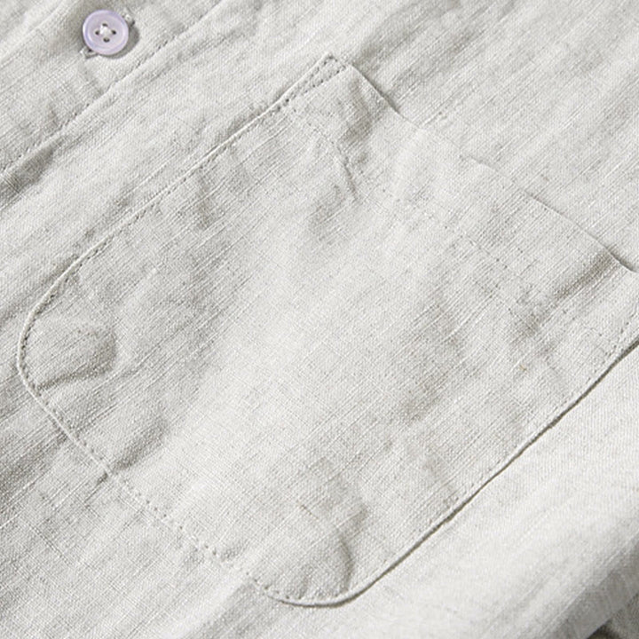 Buddha Stones Summer Casual Pure Color Button Cotton Men's Short Sleeve Shirt WIth Pocket - image 4