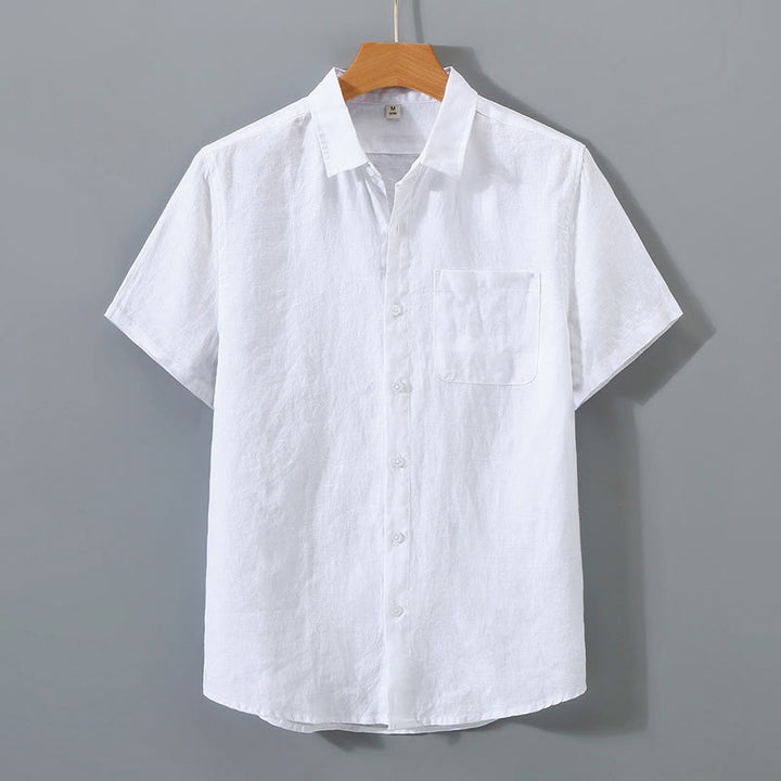 Buddha Stones Summer Casual Pure Color Button Cotton Men's Short Sleeve Shirt WIth Pocket - White - US/UK/AU44,EU54 (4XL) - image 5