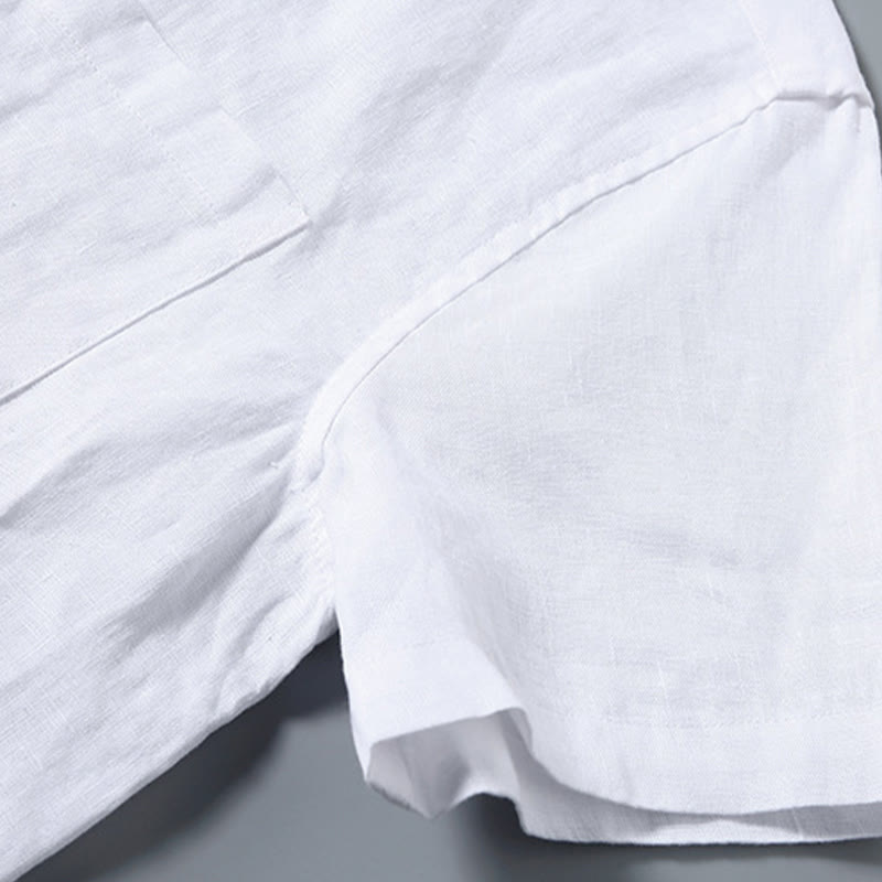 Buddha Stones Summer Casual Pure Color Button Cotton Men's Short Sleeve Shirt WIth Pocket - image 8