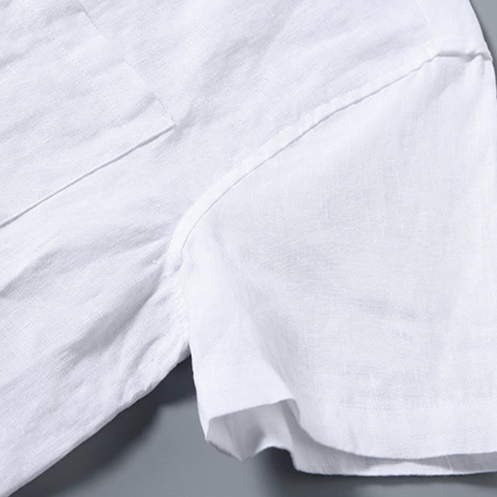 Buddha Stones Summer Casual Pure Color Button Cotton Men's Short Sleeve Shirt WIth Pocket - image 8