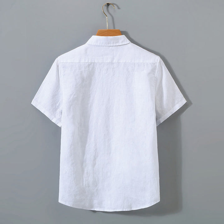 Buddha Stones Summer Casual Pure Color Button Cotton Men's Short Sleeve Shirt WIth Pocket - image 6