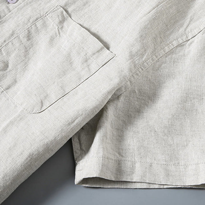 Buddha Stones Summer Casual Pure Color Button Cotton Men's Short Sleeve Shirt WIth Pocket - image 3