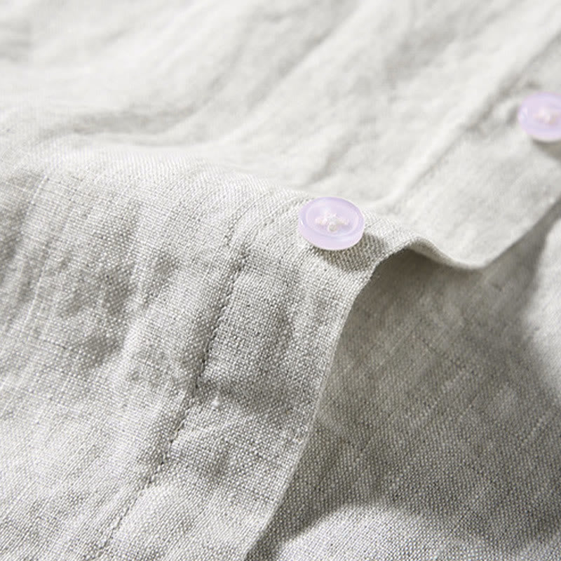 Buddha Stones Summer Casual Pure Color Button Cotton Men's Short Sleeve Shirt WIth Pocket - image 2