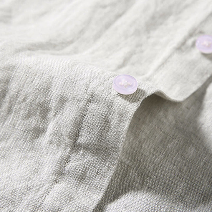 Buddha Stones Summer Casual Pure Color Button Cotton Men's Short Sleeve Shirt WIth Pocket - image 2