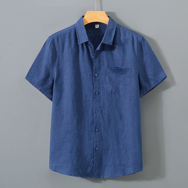 Buddha Stones Summer Casual Pure Color Button Cotton Men's Short Sleeve Shirt WIth Pocket - MidnightBlue - US/UK/AU44,EU54 (4XL) - image 9