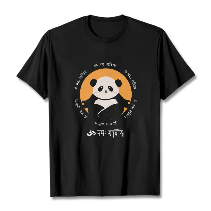 Buddha Stones Panda Sanskrit Namah Shivaya Tee T-shirt - Black - 2XL - image 5