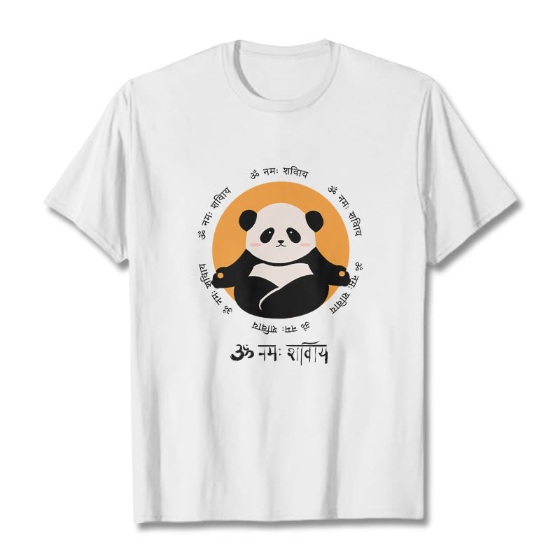 Buddha Stones Panda Sanskrit Namah Shivaya Tee T-shirt - White - 2XL - image 1