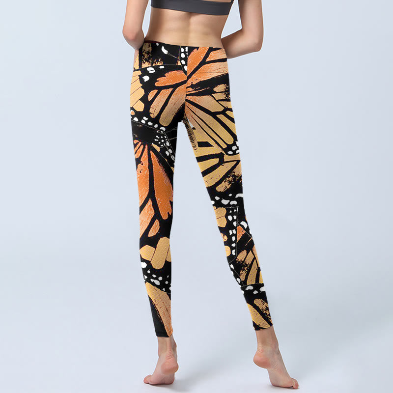 Buddha Stones Yellow Butterfly Print Exercise Leggings Women's Yoga Pants - image 4