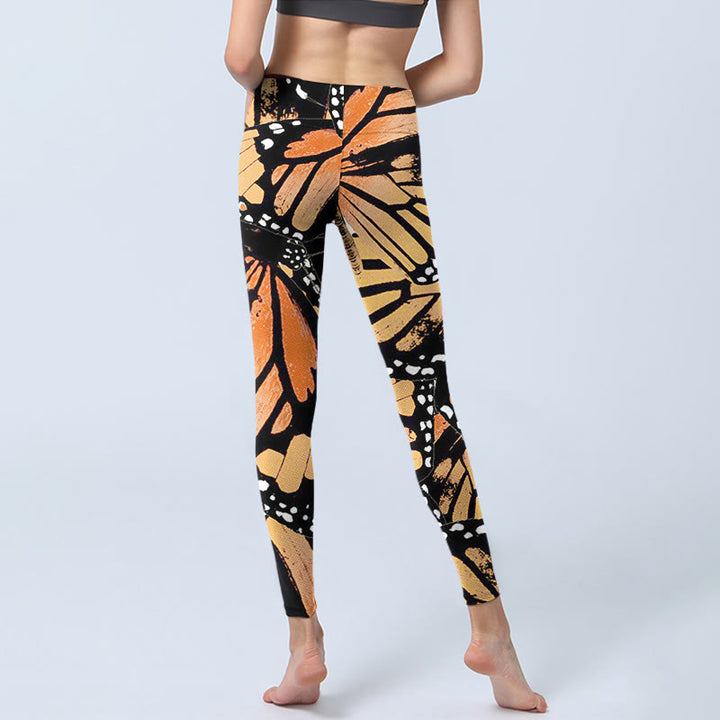 Buddha Stones Yellow Butterfly Print Exercise Leggings Women's Yoga Pants - image 4