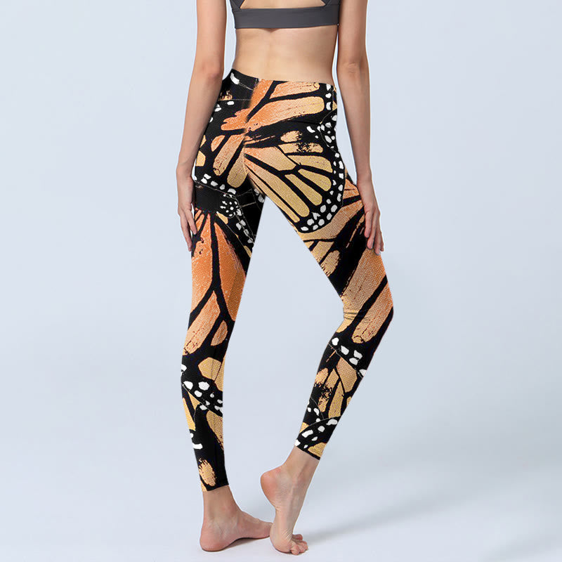 Buddha Stones Yellow Butterfly Print Exercise Leggings Women's Yoga Pants - image 7