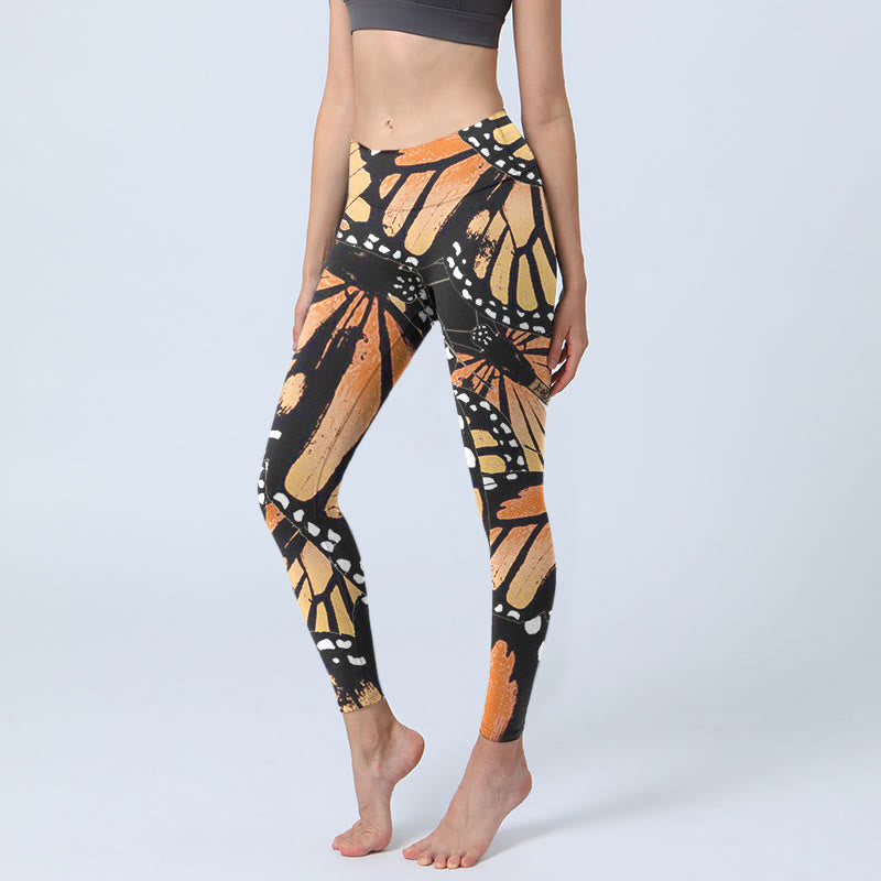Buddha Stones Yellow Butterfly Print Exercise Leggings Women's Yoga Pants - Black - US18,UK/AU22,EU50 (4XL) - image 1