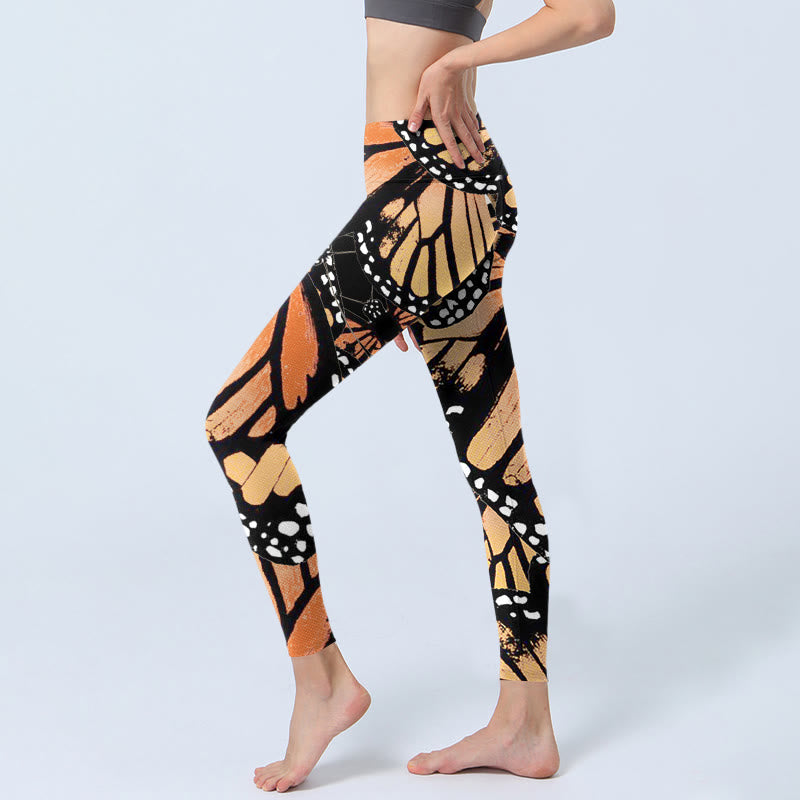 Buddha Stones Yellow Butterfly Print Exercise Leggings Women's Yoga Pants - image 3