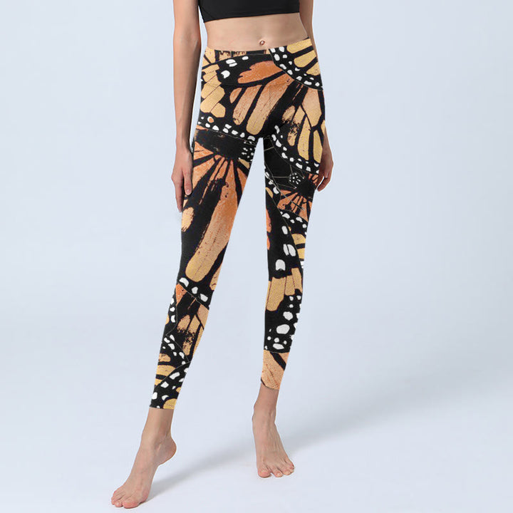 Buddha Stones Yellow Butterfly Print Exercise Leggings Women's Yoga Pants - image 6