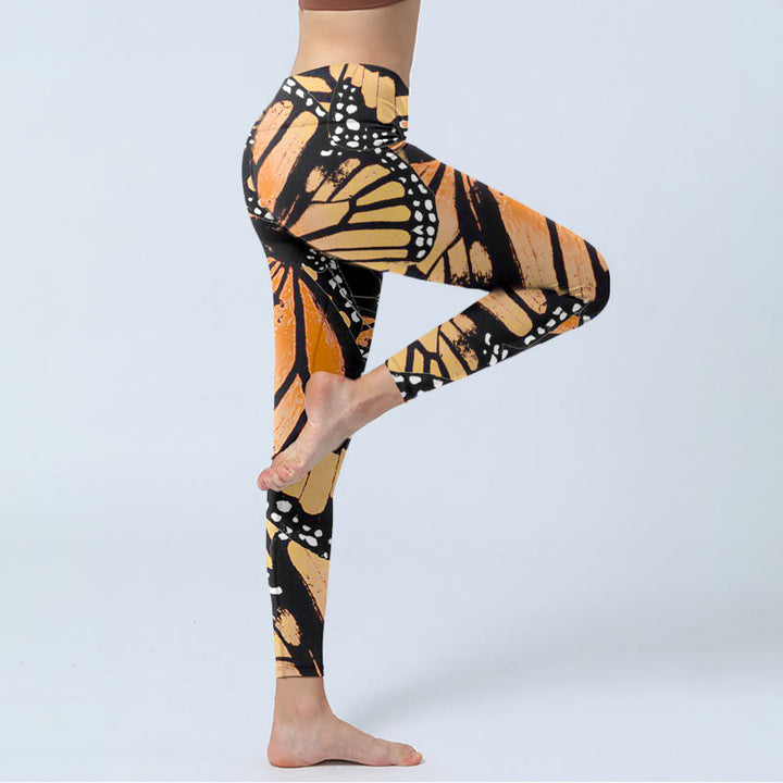 Buddha Stones Yellow Butterfly Print Exercise Leggings Women's Yoga Pants - image 5