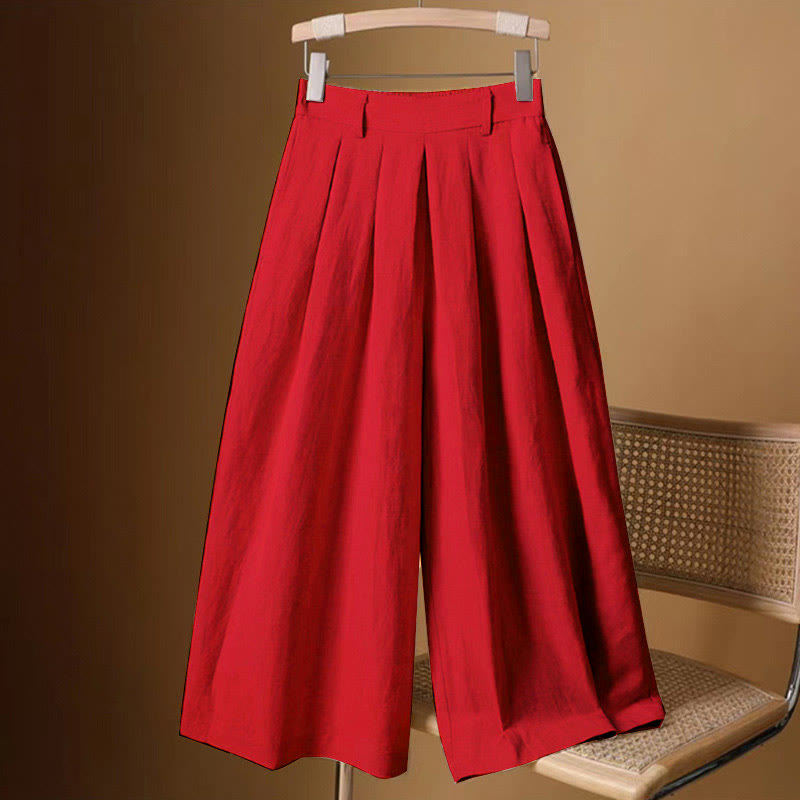 Buddha Stones Summer Casual Pure Color 7-8 Length Cotton Linen Women's Wide Leg Pants - Red - US8-10,UK/AU12-14,EU40-42 (2XL) - image 14