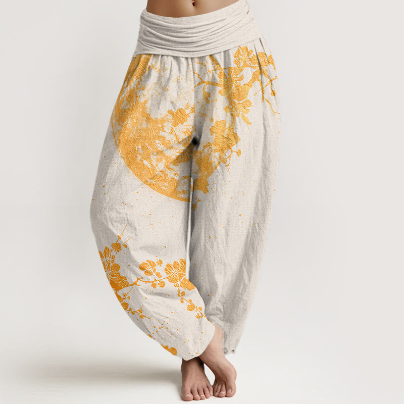 Buddha Stones Golden Plum Blossom Full Moon Pattern Women's Elastic Waist Harem Pants - Beige - US22,UK/AU26,EU54 (6XL) - image 8
