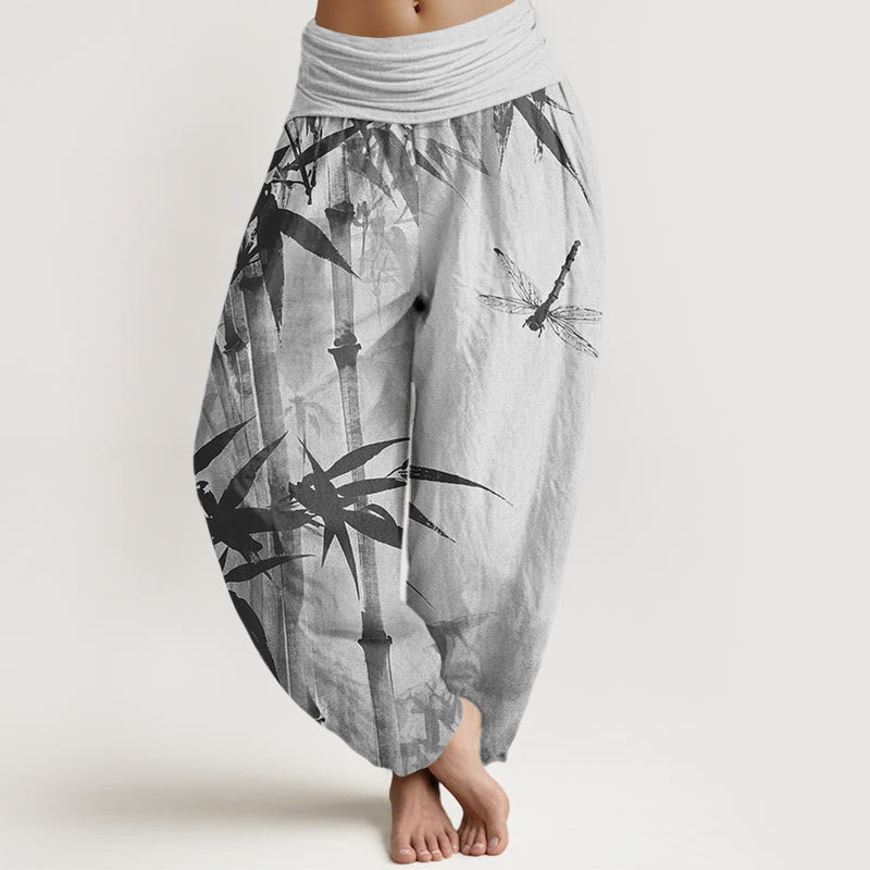 Buddha Stones Casual Bamboo Leaves Dragonfly Pattern Women's Elastic Waist Harem Pants - Silver - US22,UK/AU26,EU54 (6XL) - image 5