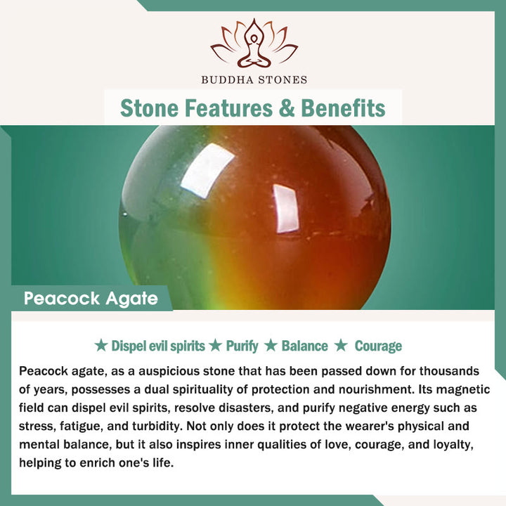 Buddha Stones Natural Peacock Agate Coin Courage Bracelet