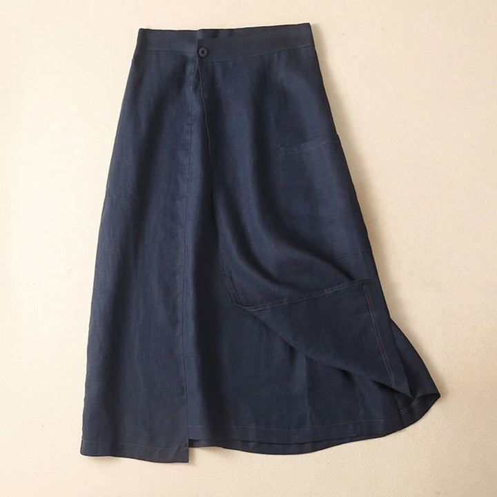 Buddha Stones Vintage Summer Asymmetrical High Waist Women's Cotton Linen Skirt With Pockets - MidnightBlue - US8-10,UK/AU12-14,EU40-42 (2XL) - image 3
