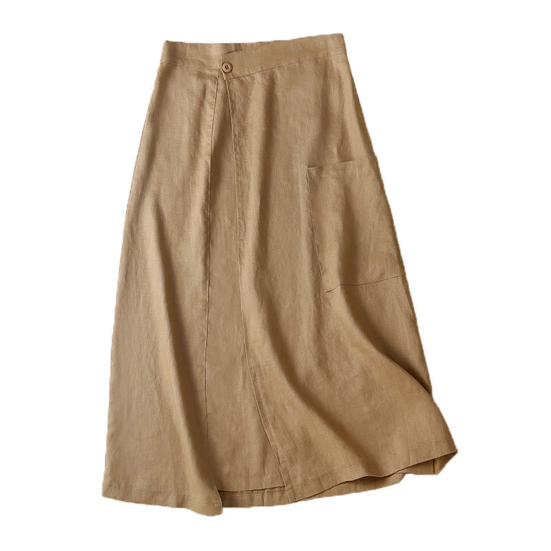 Buddha Stones Vintage Summer Asymmetrical High Waist Women's Cotton Linen Skirt With Pockets - image 14