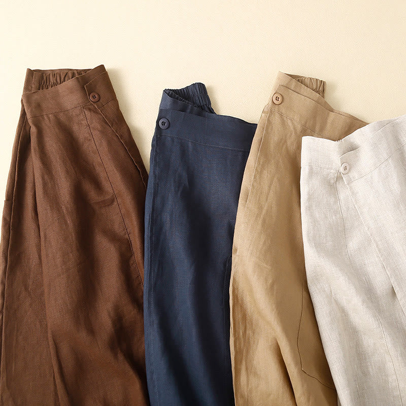 Buddha Stones Vintage Summer Asymmetrical High Waist Women's Cotton Linen Skirt With Pockets - image 18