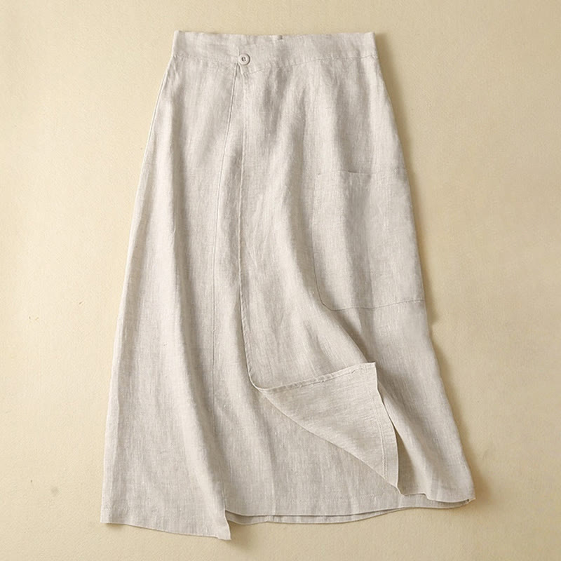 Buddha Stones Vintage Summer Asymmetrical High Waist Women's Cotton Linen Skirt With Pockets - Beige - US8-10,UK/AU12-14,EU40-42 (2XL) - image 15