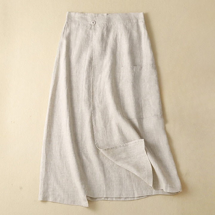 Buddha Stones Vintage Summer Asymmetrical High Waist Women's Cotton Linen Skirt With Pockets - Beige - US8-10,UK/AU12-14,EU40-42 (2XL) - image 15