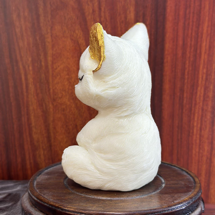Buddha Stones Nine Tailed Fox Carved Ivory Fruit Blessing Home Decoration
