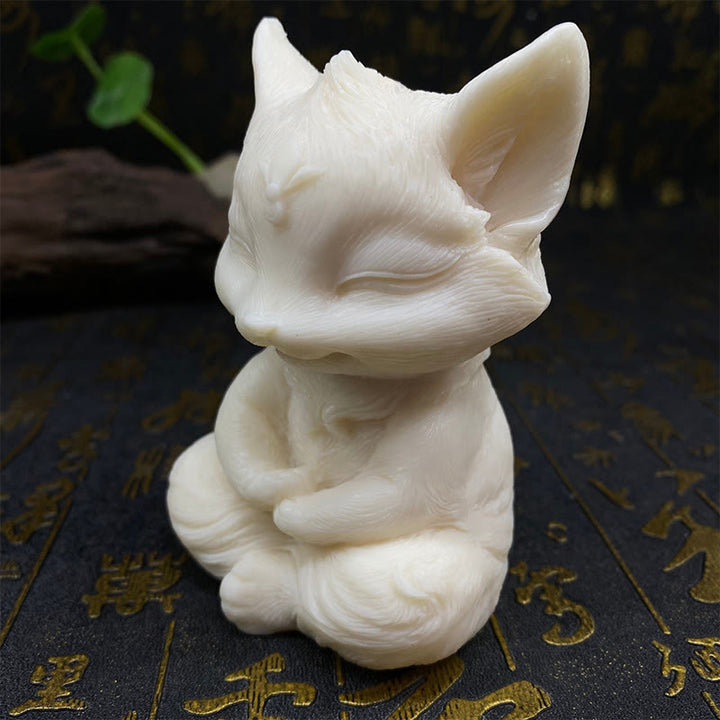 Buddha Stones Nine Tailed Fox Carved Ivory Fruit Blessing Home Decoration