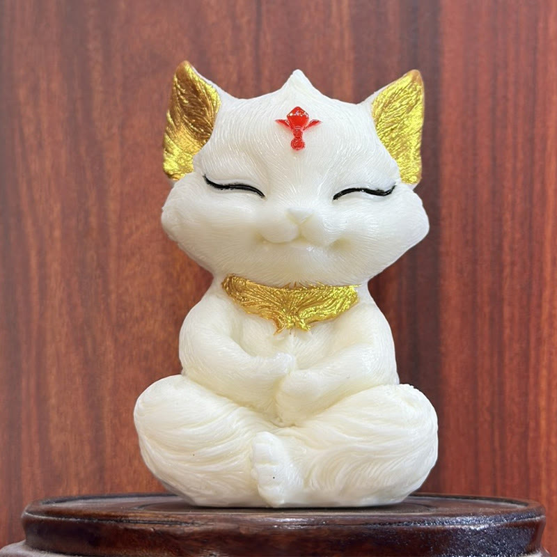 Buddha Stones Nine Tailed Fox Carved Ivory Fruit Blessing Home Decoration