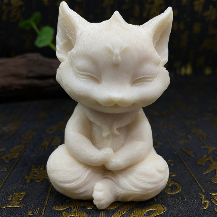 Buddha Stones Nine Tailed Fox Carved Ivory Fruit Blessing Home Decoration