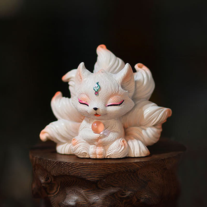 Buddha Stones Mini Nine Tailed Fox Luck Resin Home Desk Decoration