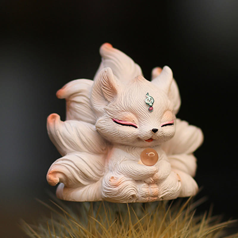 Buddha Stones Mini Nine Tailed Fox Luck Resin Home Desk Decoration