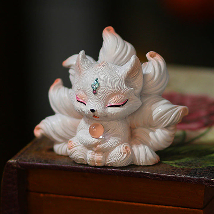 Buddha Stones Mini Nine Tailed Fox Luck Resin Home Desk Decoration