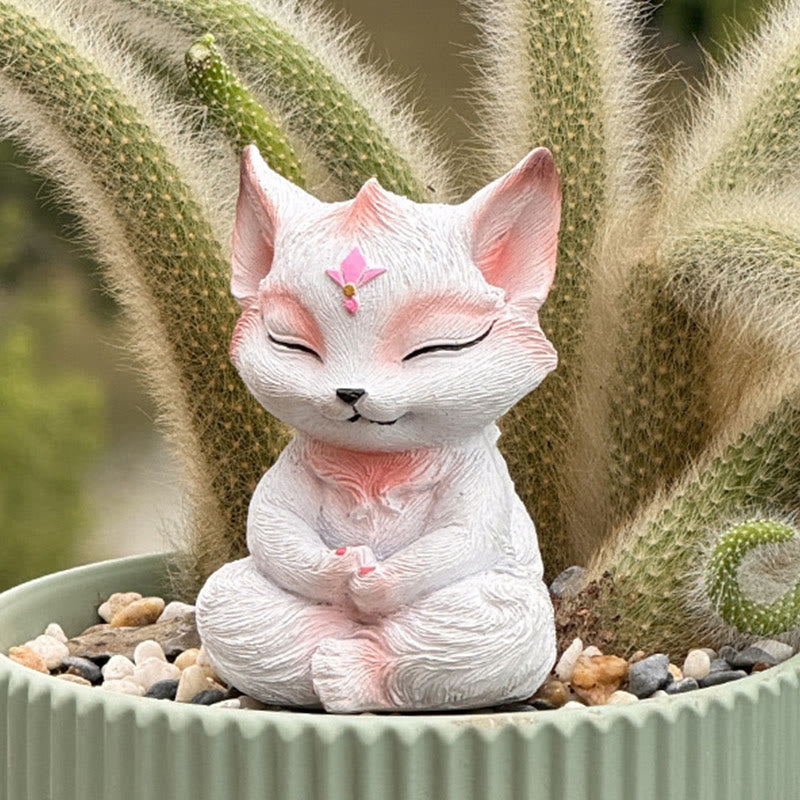 Buddha Stones Small Nine Tailed Fox Sitting Protection Resin Home Decoration