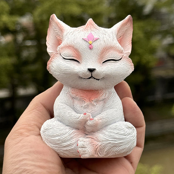 Buddha Stones Small Nine Tailed Fox Sitting Protection Resin Home Decoration
