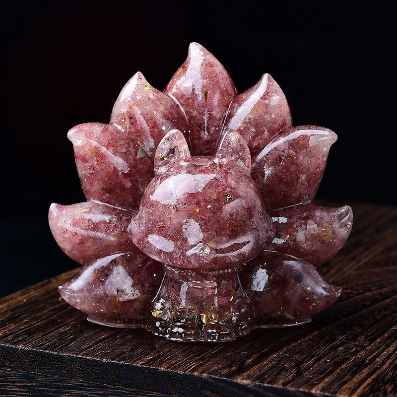 Buddha Stones Small Various Stone Pink Crystal Citrine Amethyst Nine Tailed Fox Warmth Home Decoration