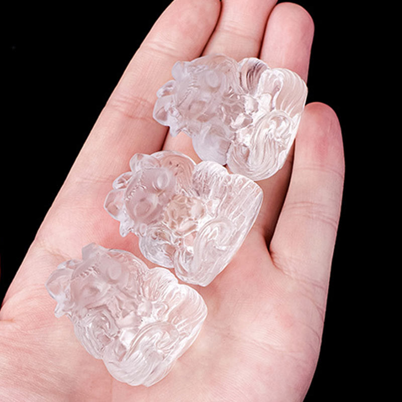 Buddha Stones Natural White Crystal Mini Small Nine Tailed Fox Carved Healing Home Decoration