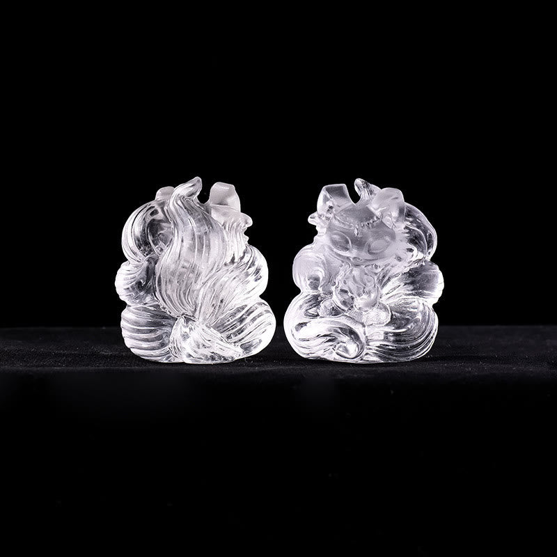 Buddha Stones Natural White Crystal Mini Small Nine Tailed Fox Carved Healing Home Decoration