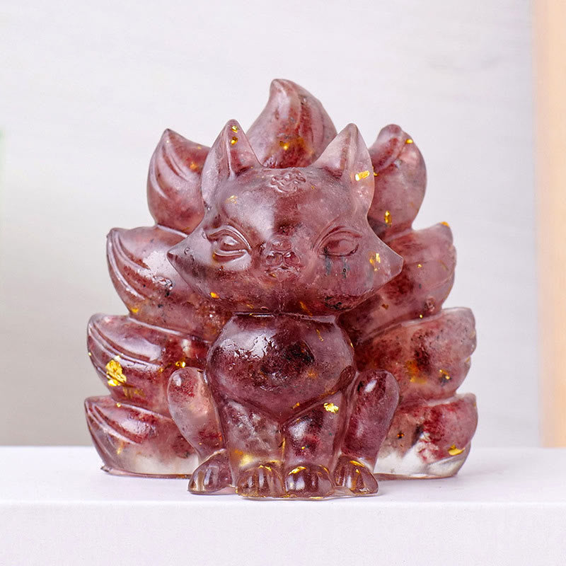 Buddha Stones Small Various Stone Strawberry Quartz Amethyst Green Aventurine Nine Tailed Fox Healing Home Decoration