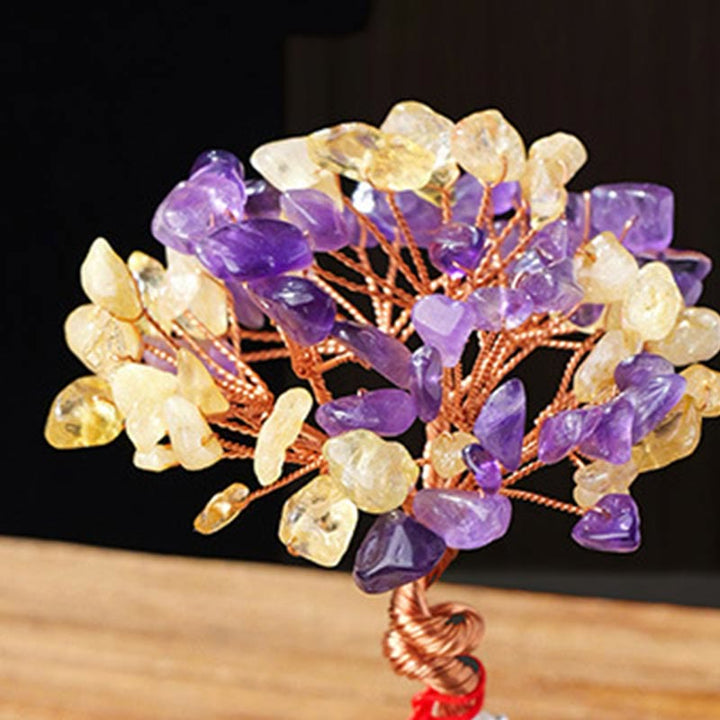 Buddha Stones Citrine Amethyst Green Aventurine Crystal Tree Ceramic Base Prosperity Home Decoration
