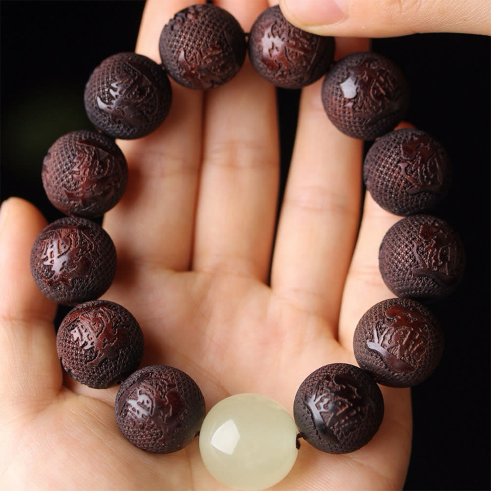 Buddha Stones Tibetan Rosewood Engraving PiXiu Warmth Bracelet - image 9