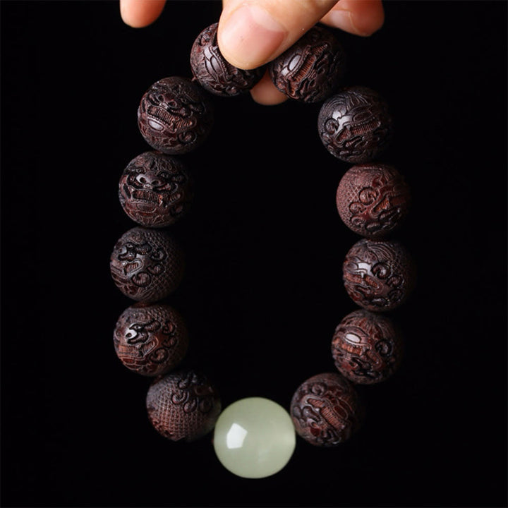 Buddha Stones Tibetan Rosewood Engraving PiXiu Warmth Bracelet - 20mm Rosewood(Wrist Circumference 15-17cm) - image 0