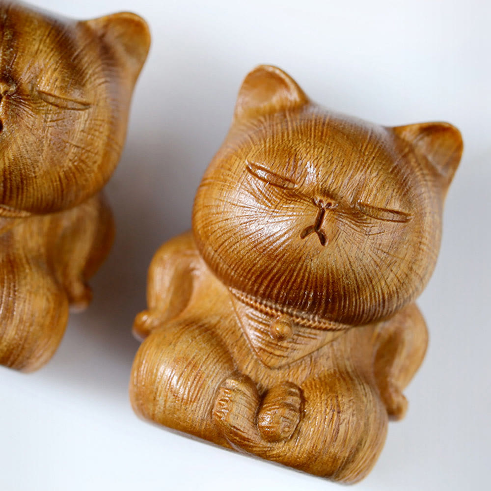 Buddha Stones Small Mini Green Sandalwood Lucky Cat Carved Soothing Decorations - image 11