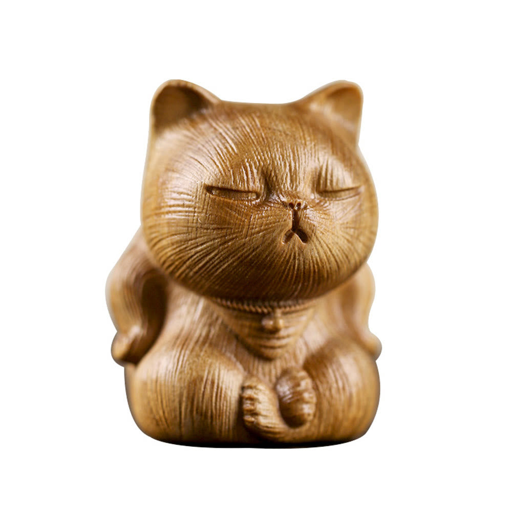 Buddha Stones Small Mini Green Sandalwood Lucky Cat Carved Soothing Decorations - image 13